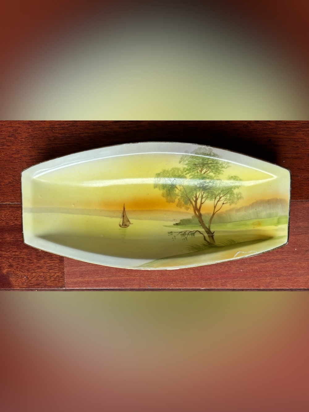 Hand painted Nippon oval 8 inch ceramic serving tray Japanese decor